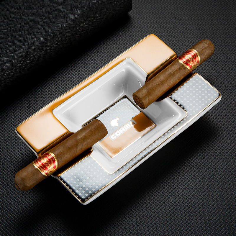 Luxury Elegant Ceramics Two Slot Cigar Painted Ashtray - Image 5