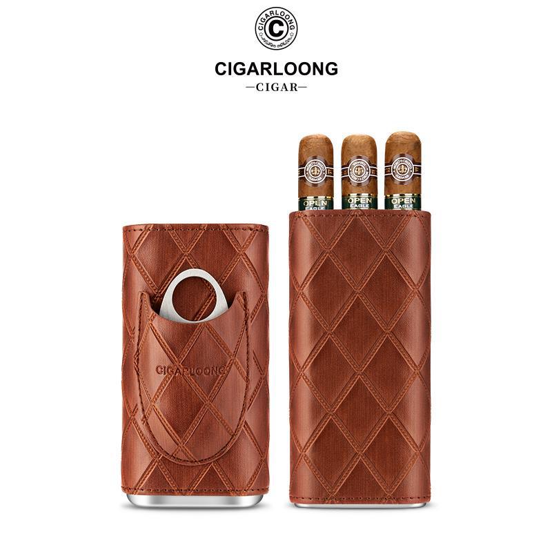 Portable Diamond Pattern Cigar Case For 3 Cigars With Cigar Cutter - Image 5