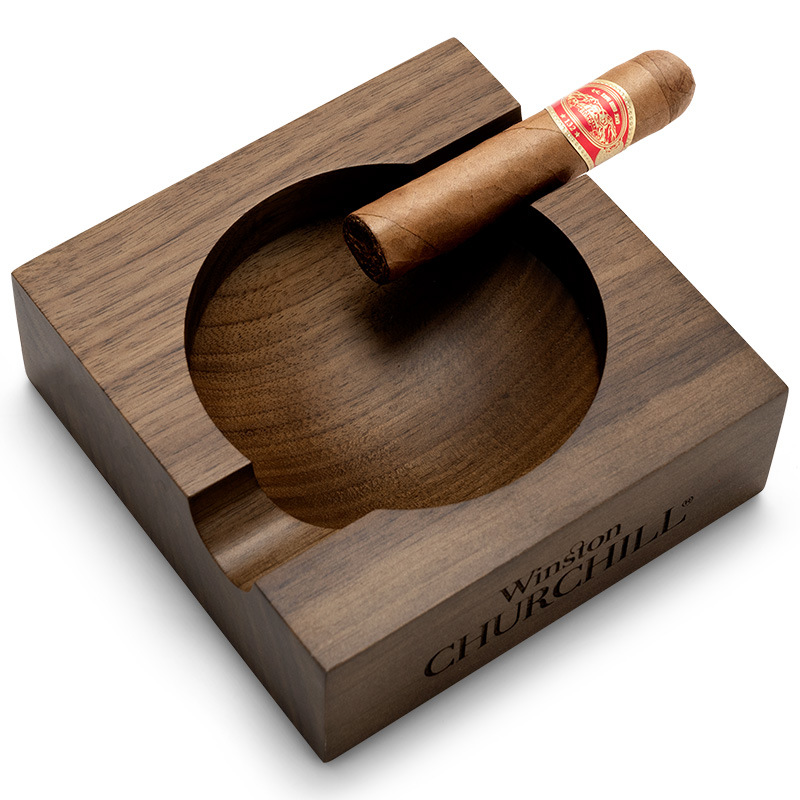 Vintage Walnut Wood Two Slot Carved Cigar Ashtray - Image 5