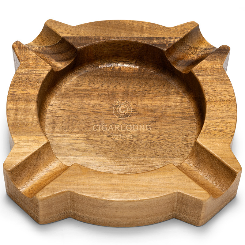 Vintage Walnut Wood Four Slot Cigar Ashtray - Image 6