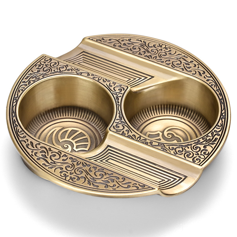 Vintage Etching Brass Tai Chi Pattern Cigar Ashtray - Image 6