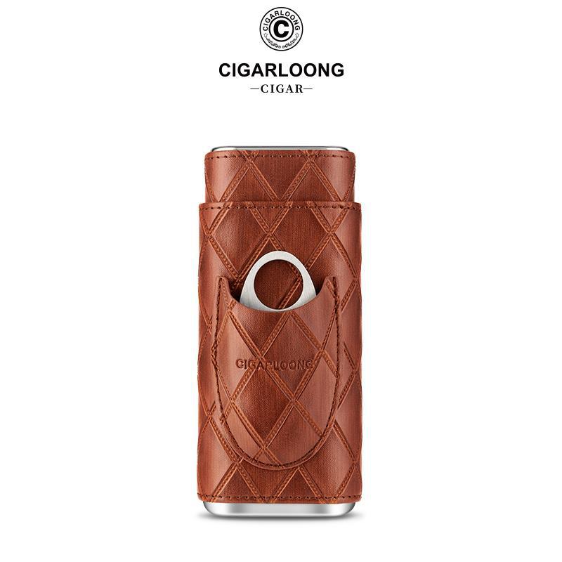Portable Diamond Pattern Cigar Case For 3 Cigars With Cigar Cutter - Image 6