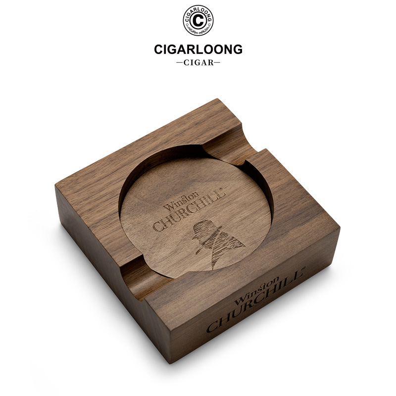 Vintage Walnut Wood Two Slot Carved Cigar Ashtray - Image 6