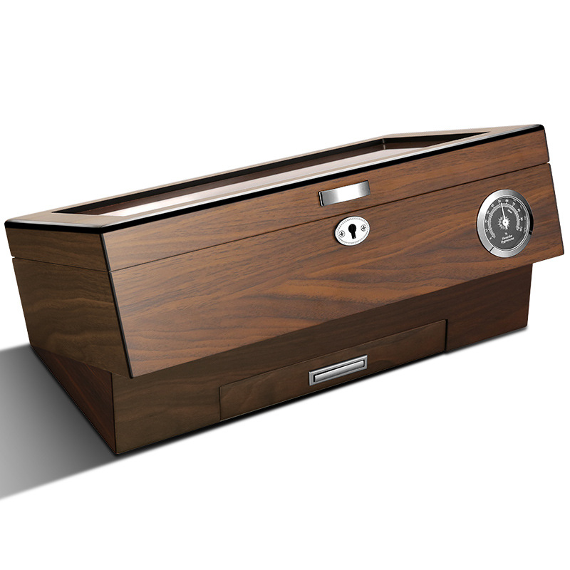 Vintage Piano Lacquer Glass Interior Cigar Humidor Box Case - Image 6