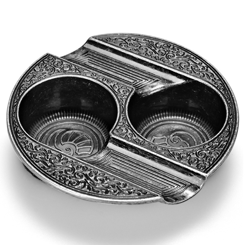 Vintage Etching Brass Tai Chi Pattern Cigar Ashtray - Image 7