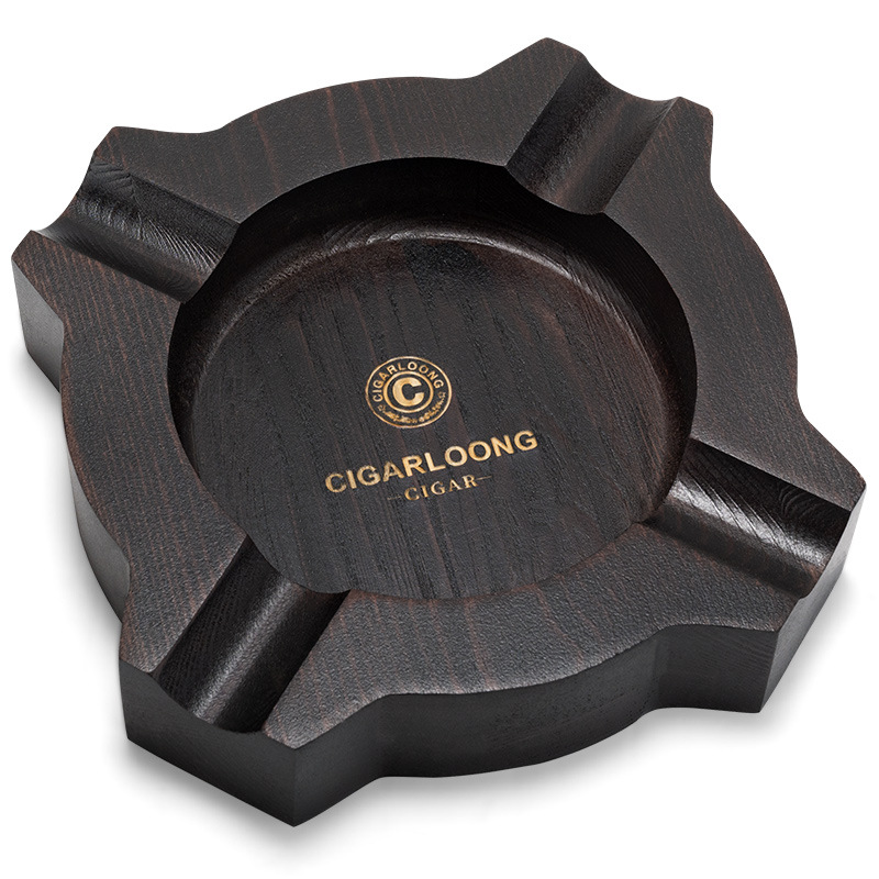 Vintage Walnut Wood Four Slot Cigar Ashtray - Image 7