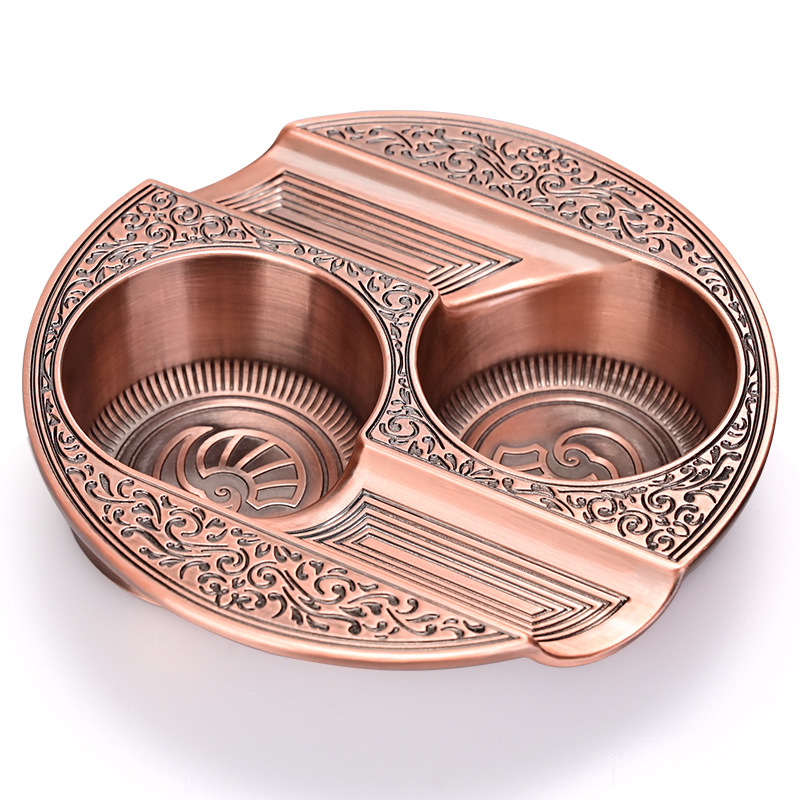 Vintage Etching Brass Tai Chi Pattern Cigar Ashtray - Image 8